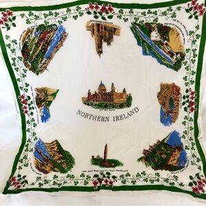 Vintage Northern Ireland Souvenir printed Tablecloth 32 inches towns landmarks
